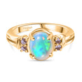 D'Joy AA Natürlicher, äthiopischer Welo Opal, Rosa Saphir Ring 925 Silber vergoldet (Größe 16.00) ca. 1,33 ct