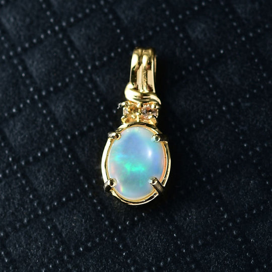 D'Joy AA Natürlicher, äthiopischer Welo Opal, Gelber Saphir Anhänger 925 Silber vergoldet ca. 1.30 ct