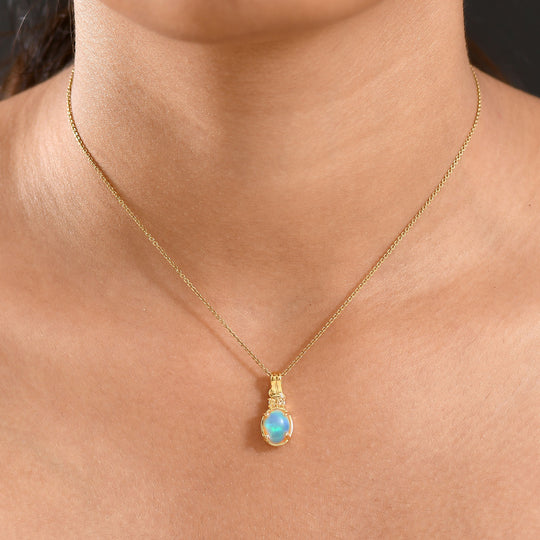 D'Joy AA Natürlicher, äthiopischer Welo Opal, Gelber Saphir Anhänger 925 Silber vergoldet ca. 1.30 ct