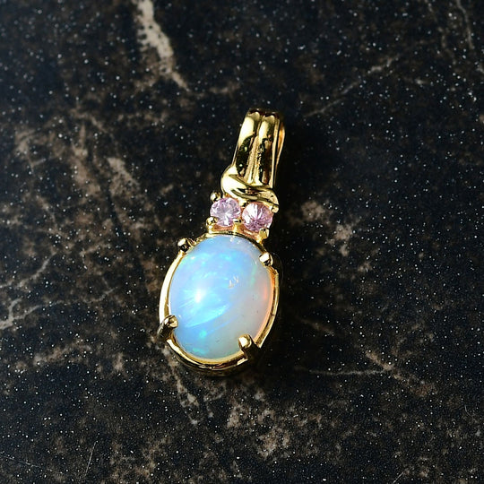 D'Joy AA Natürlicher, äthiopischer Welo Opal, Rosa Saphir Anhänger 925 Silber vergoldet ca. 1.28 ct