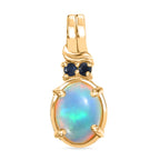 D'Joy AA Natürlicher, äthiopischer Welo Opal, Blauer Saphir Anhänger 925 Silber vergoldet ca. 1.36 ct