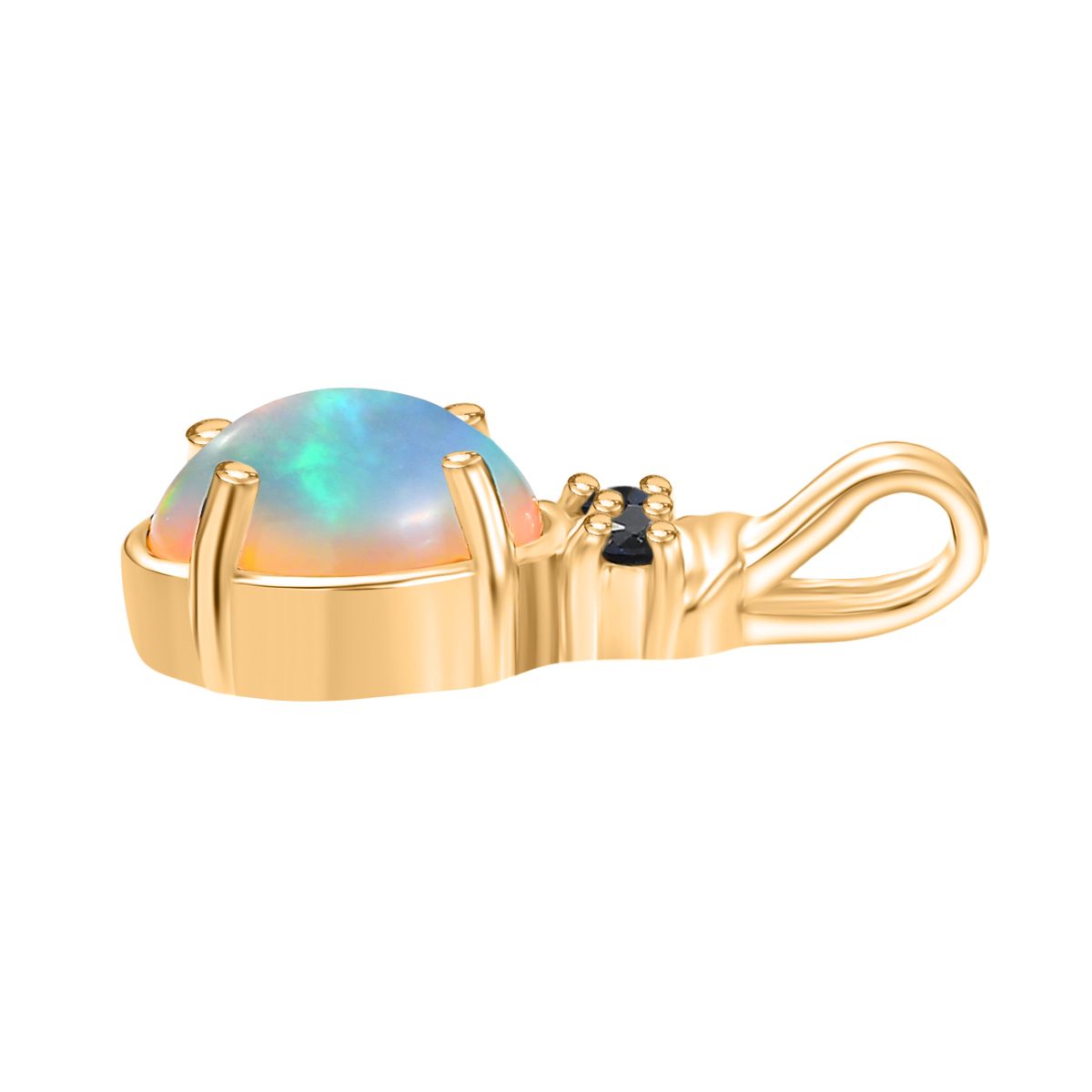 D'Joy AA Natürlicher, äthiopischer Welo Opal, Blauer Saphir Anhänger 925 Silber vergoldet ca. 1.36 ct