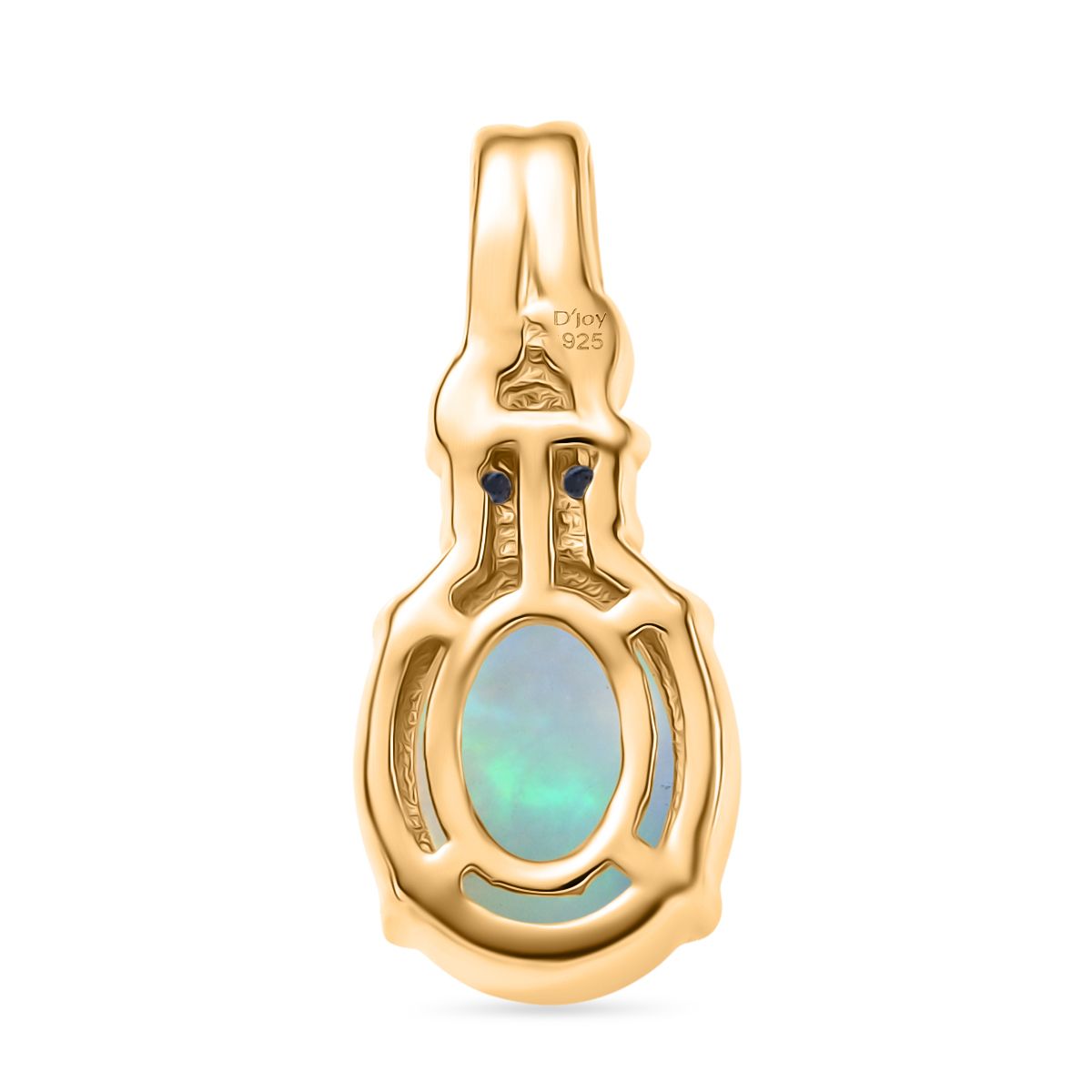 D'Joy AA Natürlicher, äthiopischer Welo Opal, Blauer Saphir Anhänger 925 Silber vergoldet ca. 1.36 ct