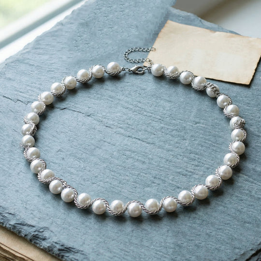 Goldene Muschelkernperle Halskette ca. 49.5 cm 316L Edelstahl Ion-Gelbbeschichtung