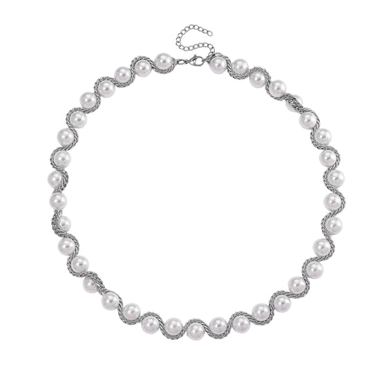 Goldene Muschelkernperle Halskette ca. 49.5 cm 316L Edelstahl Ion-Gelbbeschichtung