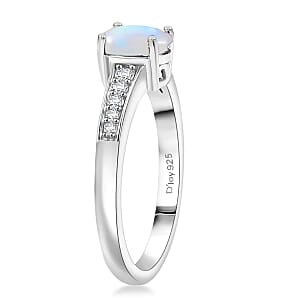 D'Joy Natürlicher, äthiopischer Welo Opal, Weißer Zirkon Ring 925 Silber Rhodiniert (Größe 18.00) ca. 0,97 ct