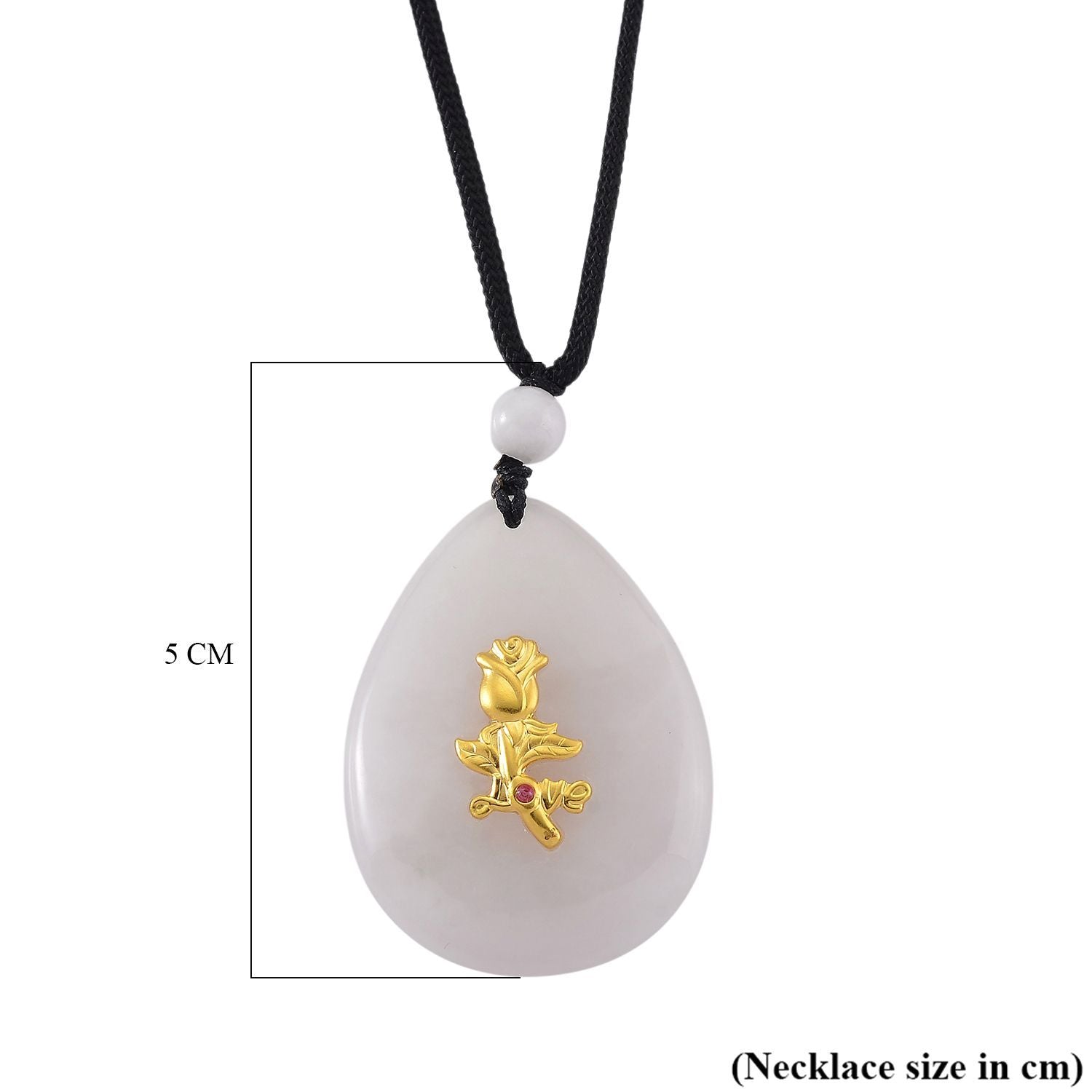 EXTREM SELTEN Natürliche Weiße Jade, Roter Granat Rose Halskette, ca. 70 cm 999er Gold ca. 80.01 ct