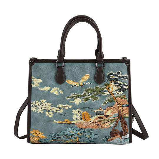 Bestickte Crossbody Tasche, Kunstleder, Blumen Design, 32 x 12 x 25 cm, Rot