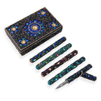 "Beaded Box + 5 beaded pen  set of 6   - 10x15 cm box - 8.5X13X3 Cm pen - 12 cms color - multi "