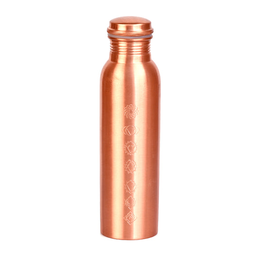 2er-Set - LIVMORE Kupfer-Trinkflasche mit 7-Chakra-Gravur (ca. 900 ml) und Armband mit Chakra-Perlen aus Edelsteinen