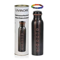 LIVMORE 2er-Set Kupfer 946ml Trinkflasche mit 7-Chakra-Gravur und 6cm Armband mit Chakra-Perlen aus Edelsteinen, Schwarz