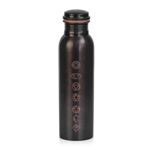 2er-Set - LIVMORE Kupfer-Trinkflasche mit 7-Chakra-Gravur (ca. 900 ml) und Armband mit Chakra-Perlen aus Edelsteinen - Mehrfarbig