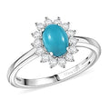 D'Joy AA Sleeping Beauty Türkis, Weißer Zirkon Ring 925 Silber Rhodiniert (Größe 18.00) ca. 1,14 ct