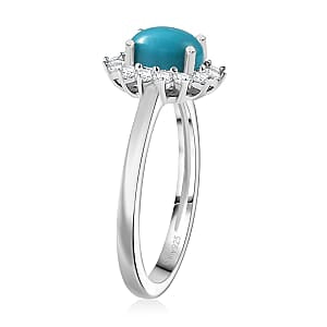 D'Joy AA Sleeping Beauty Türkis, Weißer Zirkon Ring 925 Silber Rhodiniert (Größe 18.00) ca. 1,14 ct