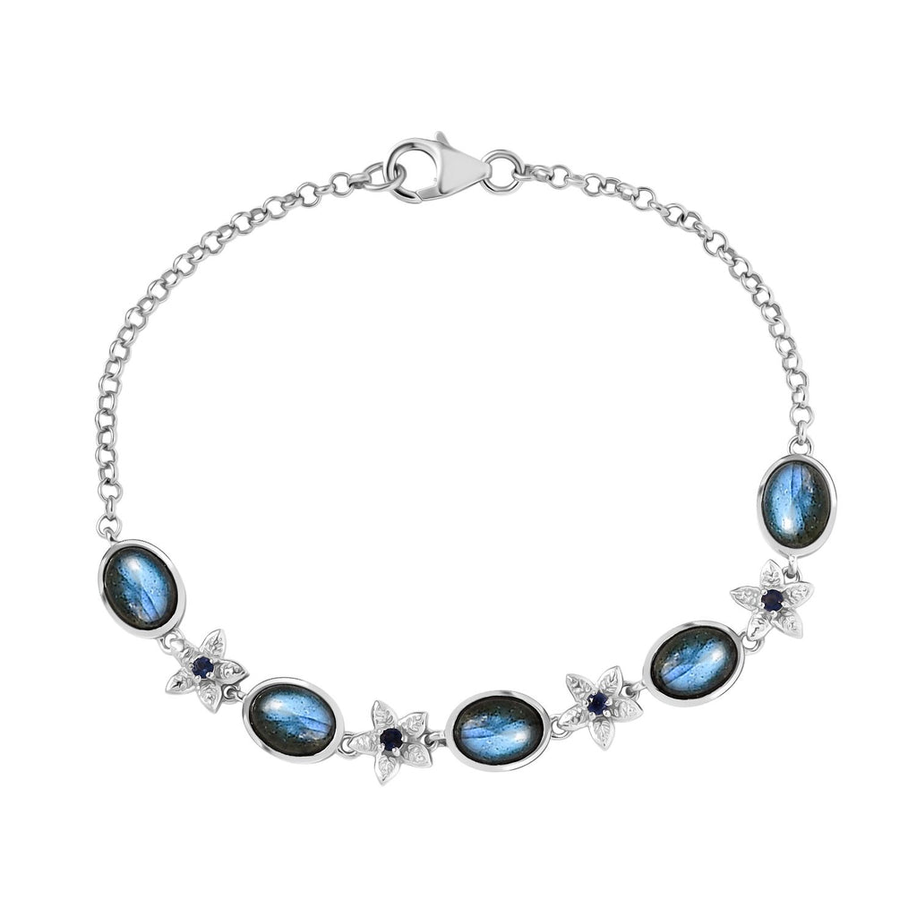 D'Joy AAA Labradorit, Iolit Armband ca. 19 cm 925 Silber rhodiniert ca. 7,15 ct.