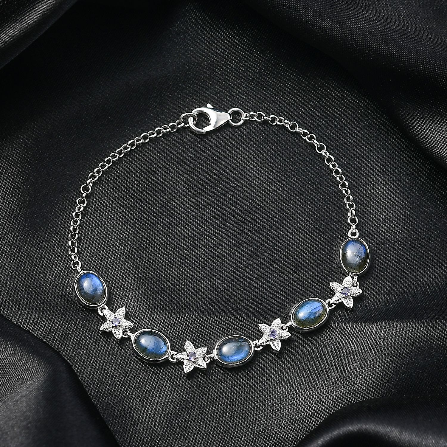 D'Joy AAA Labradorit, Iolit Armband ca. 19 cm 925 Silber rhodiniert ca. 7,15 ct.