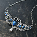 D'Joy AAA Labradorit, Süßwasser Perle (9x7mm) Halskette ca. 45 cm 925 Silber rhodiniert 32.56 ct