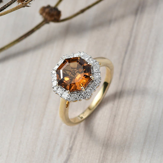 LUXURIANT    4,45 ct. AAA goldener Turkizit und Labor Diamant Ring in 417 Gold (9-15 Werktage Lieferzeit)