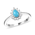 D'Joy Sleeping Beauty Türkis, Weißer Zirkon Ring 925 Silber Rhodiniert (Größe 18.00) ca. 0,62 ct