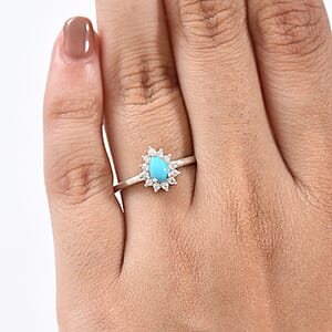 D'Joy Sleeping Beauty Türkis, Weißer Zirkon Ring 925 Silber Rhodiniert (Größe 18.00) ca. 0,62 ct
