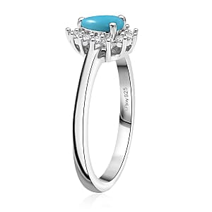 D'Joy Sleeping Beauty Türkis, Weißer Zirkon Ring 925 Silber Rhodiniert (Größe 18.00) ca. 0,62 ct
