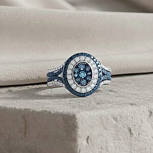 CULLINAN MINE - Blauer Diamant Ring 925 Silber Rhodiniert (Größe 18.00) ca. 1.00 ct