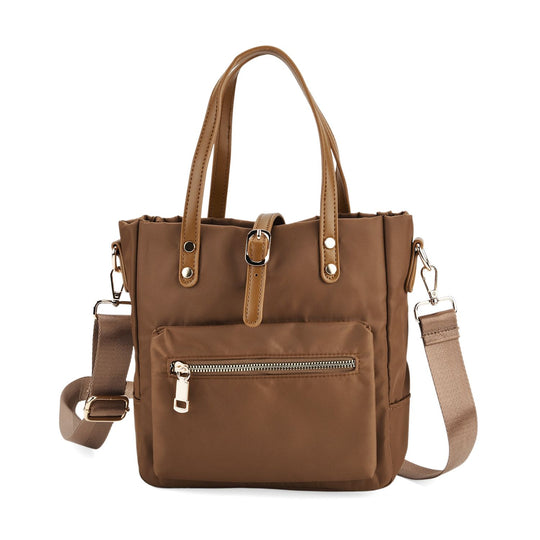 Urban Nylon Crossbody Tasche, 3 Außenfächer und 2 Innenfächer, 22 x 23 x 9 cm, Braun