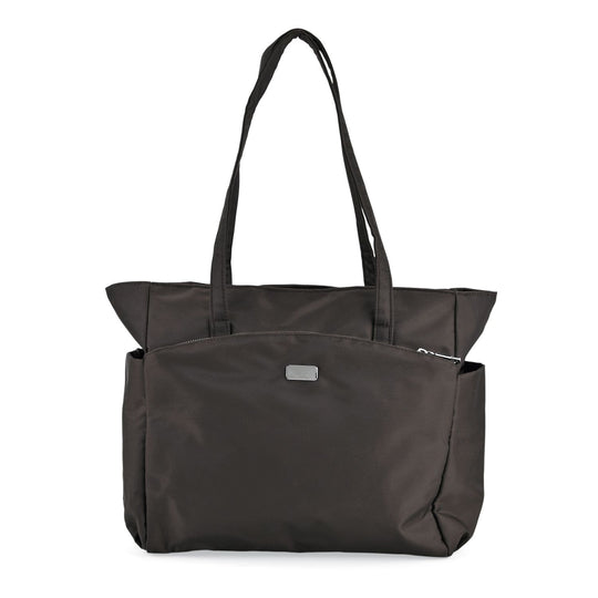 Elegante Signature Handtasche, edles Nylon Design mit 3 Reißverschluss Taschen und 2 offenen Außentaschen, ca. 30 x 30 x 10 cm, Gold