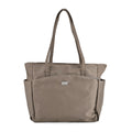 Elegante Signature Handtasche, edles Nylon Design mit 3 Reißverschluss Taschen und 2 offenen Außentaschen, ca. 30 x 30 x 10 cm, Dunkel Khaki
