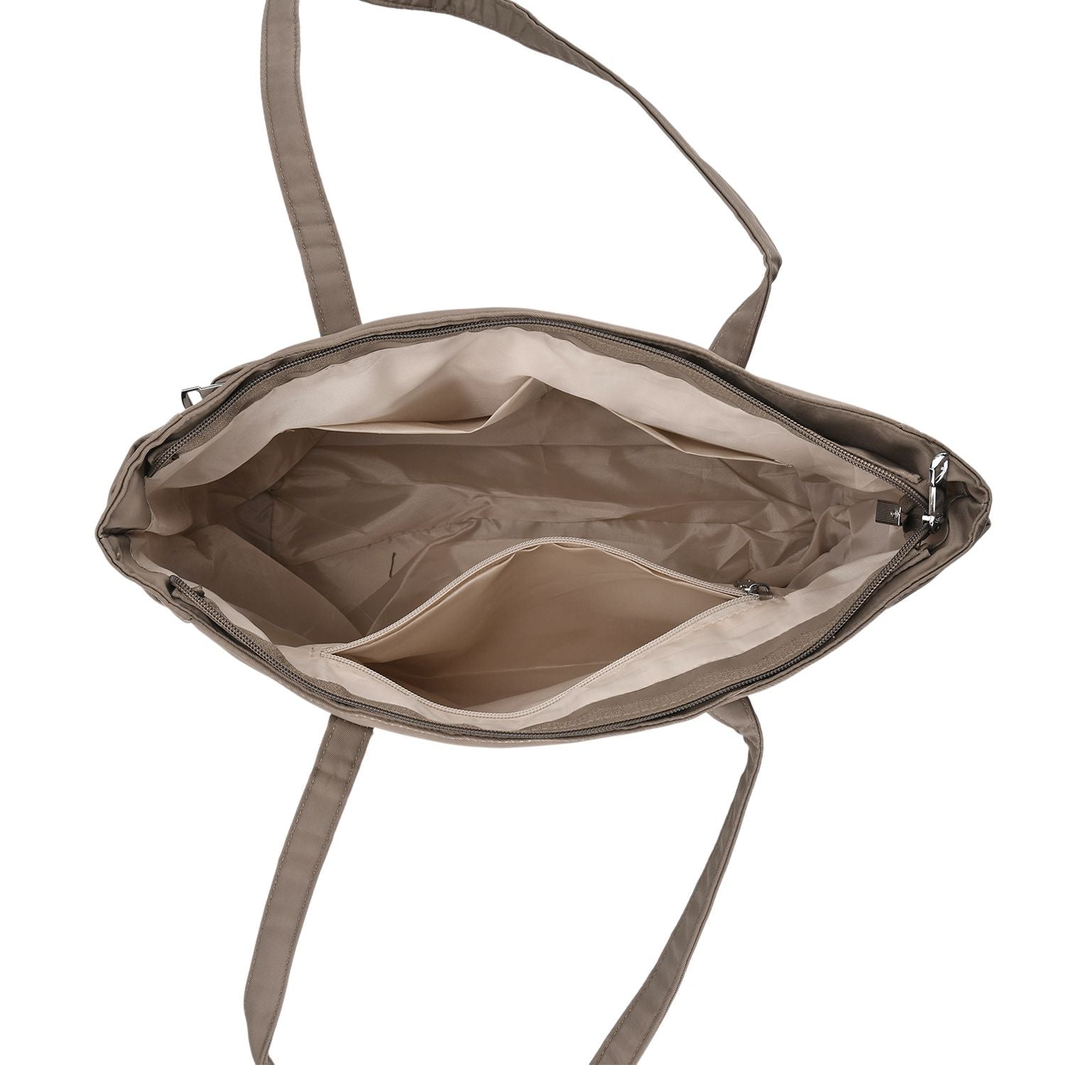 Elegante Signature Handtasche, edles Nylon Design mit 3 Reißverschluss Taschen und 2 offenen Außentaschen, ca. 30 x 30 x 10 cm, Dunkel Khaki
