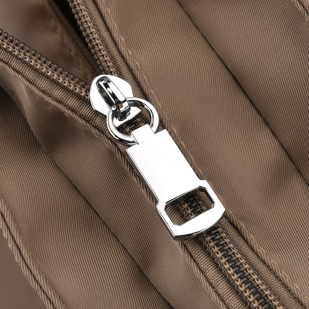 Elegante Signature Handtasche, edles Nylon Design mit 3 Reißverschluss Taschen und 2 offenen Außentaschen, ca. 30 x 30 x 10 cm, Dunkel Khaki