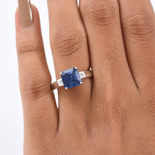 D'Joy AA Natürlicher Kaschmir-Kyanit, Weißer Zirkon Ring 925 Silber rhodiniert (Größe 20.00) ca. 3,62 ct