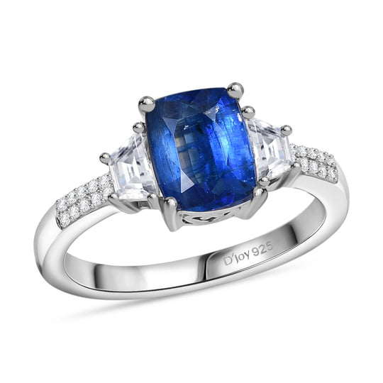 D'Joy AA Natürlicher Kaschmir-Kyanit, Weißer Zirkon Ring 925 Silber rhodiniert (Größe 20.00) ca. 3,62 ct
