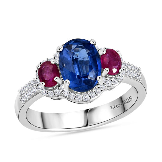D'Joy AA Natürlicher Kaschmir-Kyanit, Afrikanischer Rubin (Fissure gefüllt) Ring 925 Silber rhodiniert (Größe 21.00) ca. 2,80 ct