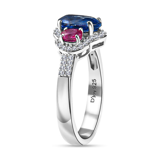 D'Joy AA Natürlicher Kaschmir-Kyanit, Afrikanischer Rubin (Fissure gefüllt) Ring 925 Silber rhodiniert (Größe 21.00) ca. 2,80 ct
