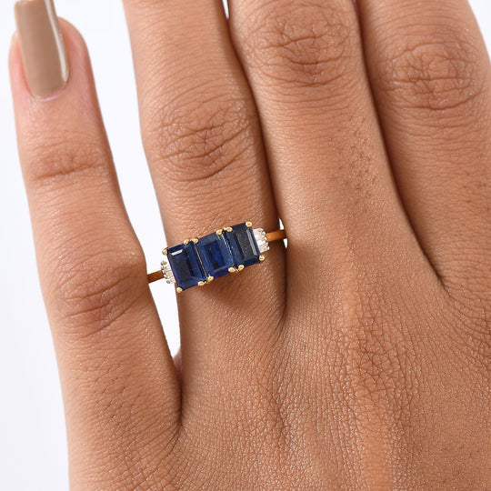 D'Joy AA Natürlicher Kaschmir-Kyanit, Weißer Diamant Ring 925 Silber 750 Gelbgold Vermeil (Größe 18.00) ca. 2,57 ct