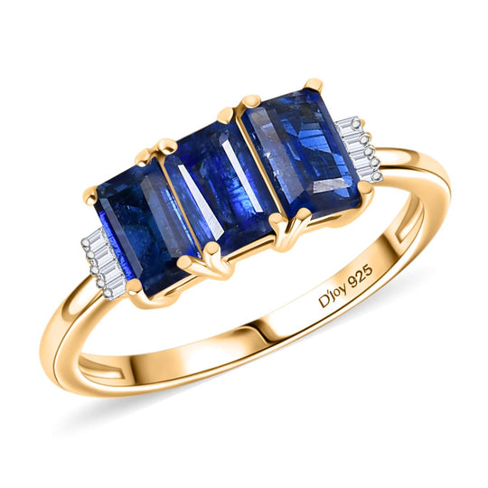 D'Joy AA Natürlicher Kaschmir-Kyanit, Weißer Diamant Ring 925 Silber 750 Gelbgold Vermeil (Größe 18.00) ca. 2,57 ct