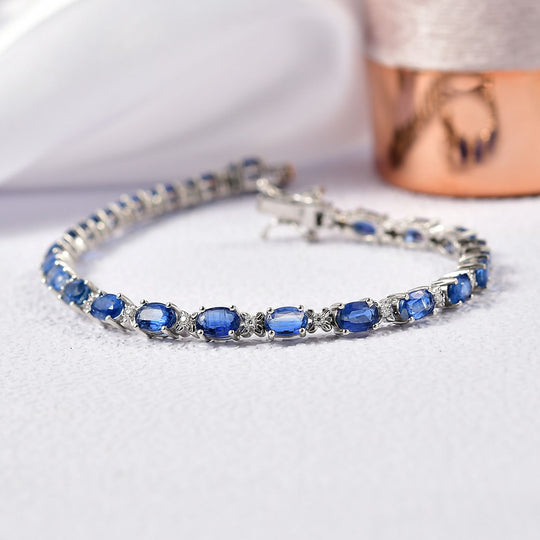 D'Joy AA Natürlicher Kaschmir-Kyanit, Moissanit Armband ca. 19 cm 925 Silber rhodiniert ca. 13.96 ct
