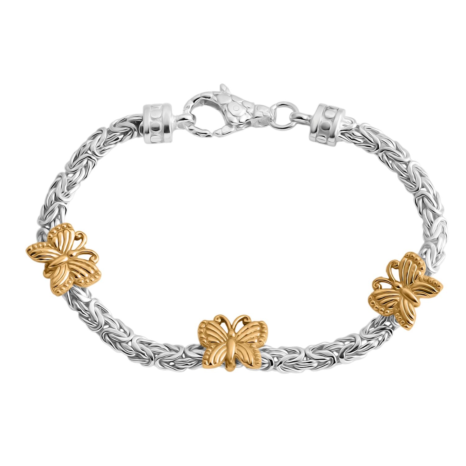 Royal Bali - 925 Silber Zweifarbige Beschichtung Schmetterling Armband ca. 19 cm ca. 17,69g