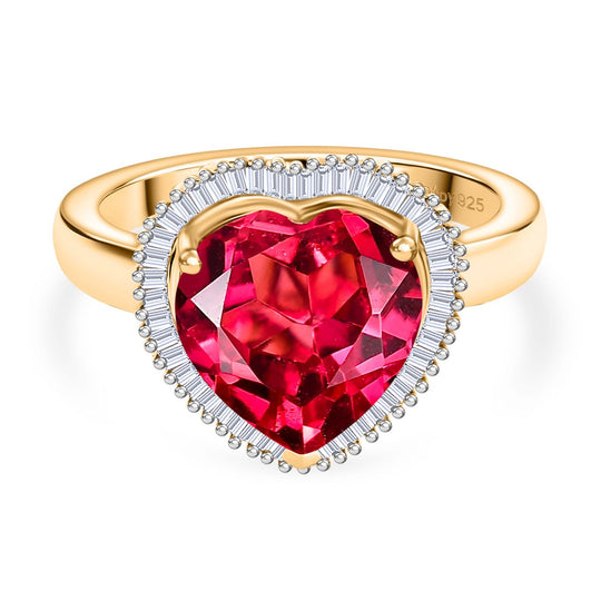 D'Joy Lab Grown Padparadscha-Saphir, Weißer Diamant Ring 925 Silber 750 Gelbgold Vermeil (Größe 19.00) ca. 5.39 ct