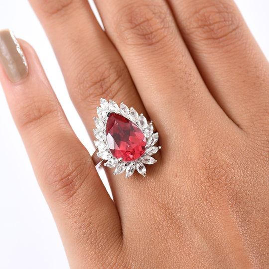 D'joy Lab Grown Padparadscha-Saphir, Weißer Topas Ring 925 Silber rhodiniert (Größe 17.00) ca. 11.28 ct