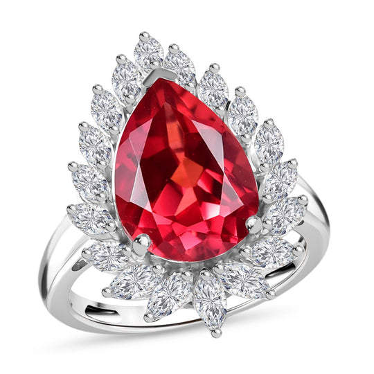 D'joy Lab Grown Padparadscha-Saphir, Weißer Topas Ring 925 Silber rhodiniert (Größe 17.00) ca. 11.28 ct