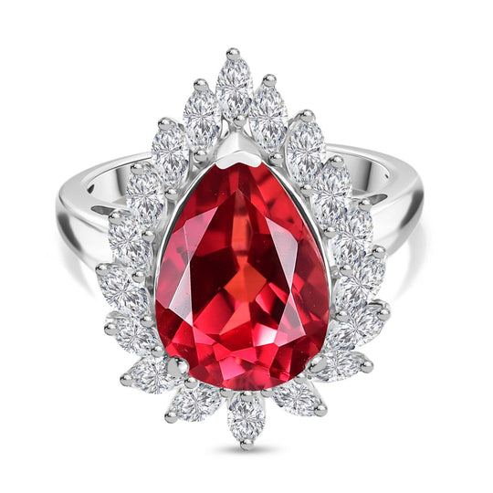 D'joy Lab Grown Padparadscha-Saphir, Weißer Topas Ring 925 Silber rhodiniert (Größe 17.00) ca. 11.28 ct