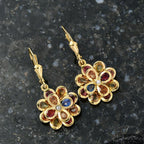 D'Joy AA Blauer Saphir, Mehrfarbig Saphir Ohrringe 925 Silber 750 Gelbgold Vermeil ca. 4,35 ct.