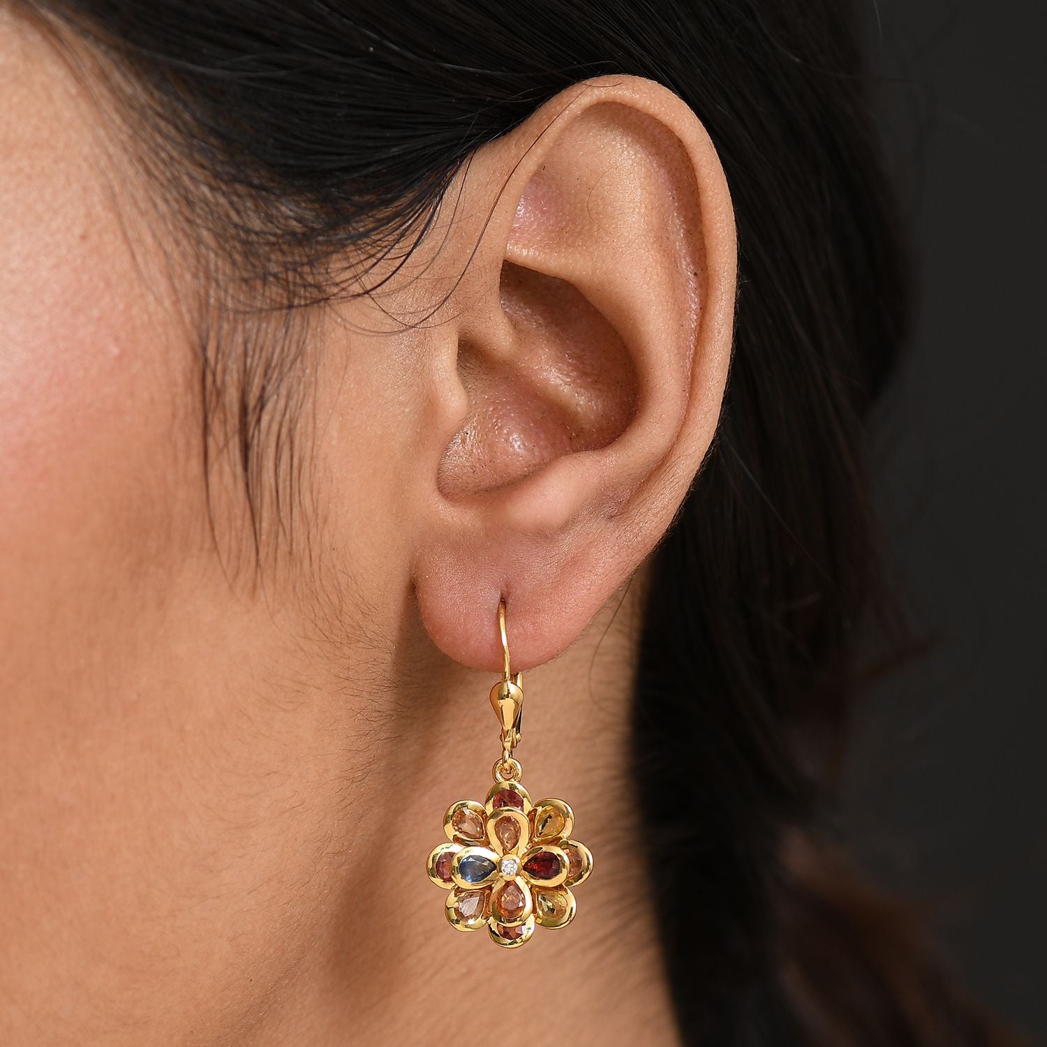 D'Joy AA Blauer Saphir, Mehrfarbig Saphir Ohrringe 925 Silber 750 Gelbgold Vermeil ca. 4,35 ct.