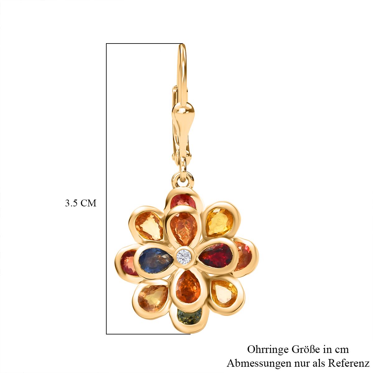 D'Joy AA Blauer Saphir, Mehrfarbig Saphir Ohrringe 925 Silber 750 Gelbgold Vermeil ca. 4,35 ct.