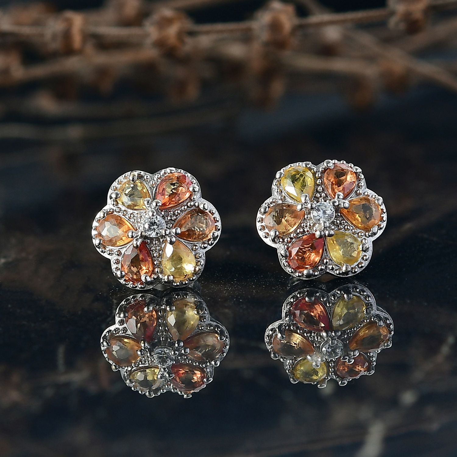 AA Mehrfarbig Saphir, Weißer Zirkon Ohrringe Nickelfreies Messing ca. 2,59 ct.