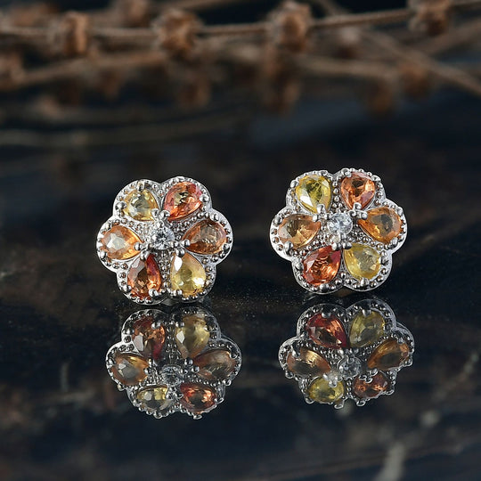 AA Mehrfarbig Saphir, Weißer Zirkon Ohrringe Nickelfreies Messing ca. 2,59 ct.