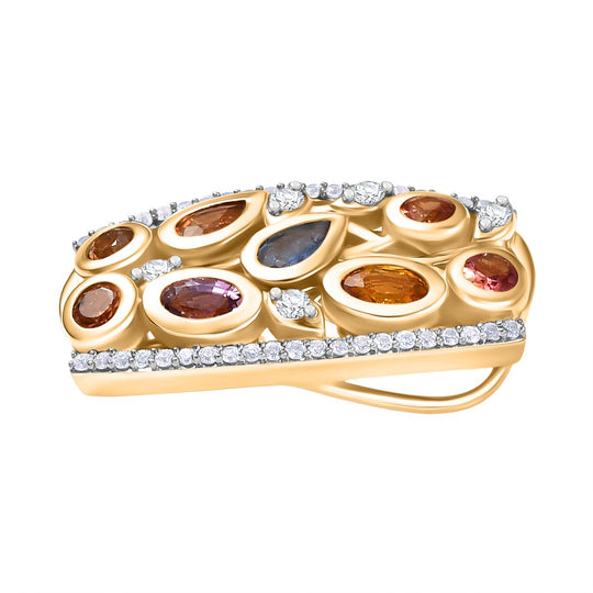 D'Joy AA Mehrfarbig Saphir, Weißer Zirkon Anhänger 925 Silber 750 Gelbgold Vermeil ca. 2.15 ct