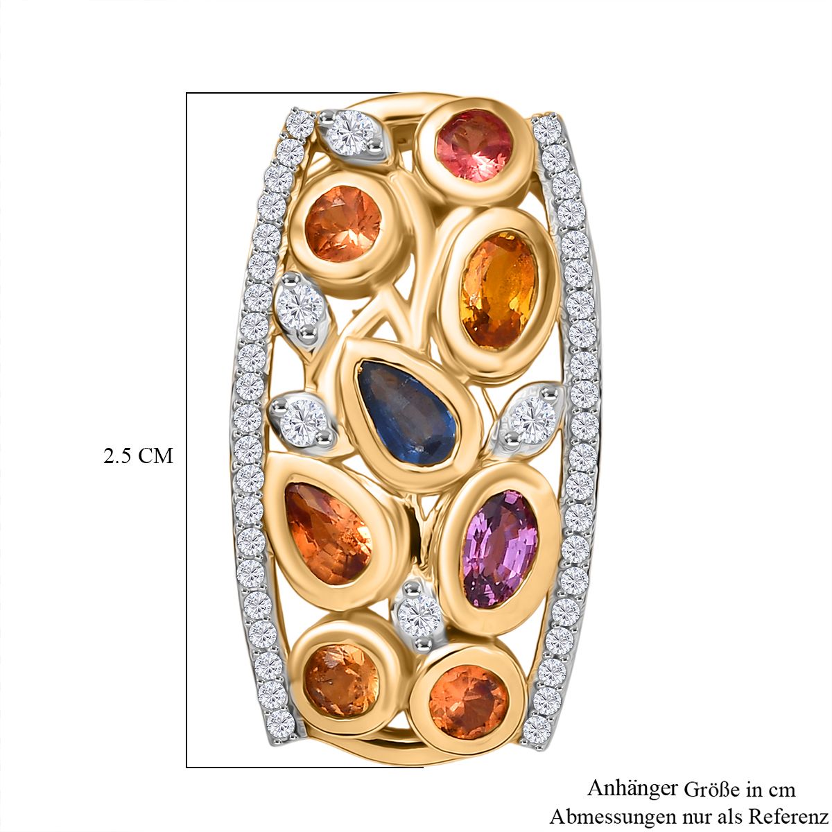D'Joy AA Mehrfarbig Saphir, Weißer Zirkon Anhänger 925 Silber 750 Gelbgold Vermeil ca. 2.15 ct